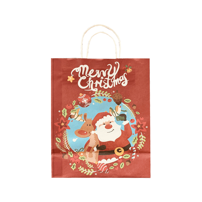 Engros Custom Party Emballasje Bag Custom Cartoon Christmas Kraft Gaveposer